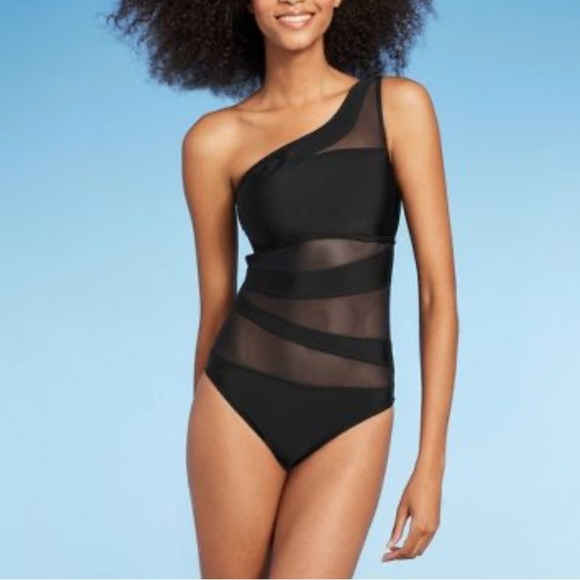 Shade & Shore Other - Mesh Front Asymmetrical One Shoulder One Piece Swimsuit Shade & Shore Black nwt